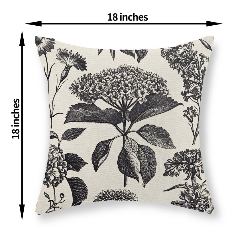 GOLIANDA Black Pillow Covers 18x18 Set of 2 Vintage Boho Floral Hydrangea Herbs Botanical Throw Pillow Cover Outdoor Flower Decoration Pillowcase Linen Farmhouse Cushion Case Decorative for Couch Sofa - Image 2
