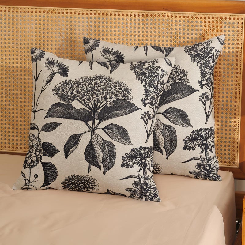 GOLIANDA Black Pillow Covers 18x18 Set of 2 Vintage Boho Floral Hydrangea Herbs Botanical Throw Pillow Cover Outdoor Flower Decoration Pillowcase Linen Farmhouse Cushion Case Decorative for Couch Sofa - Image 3
