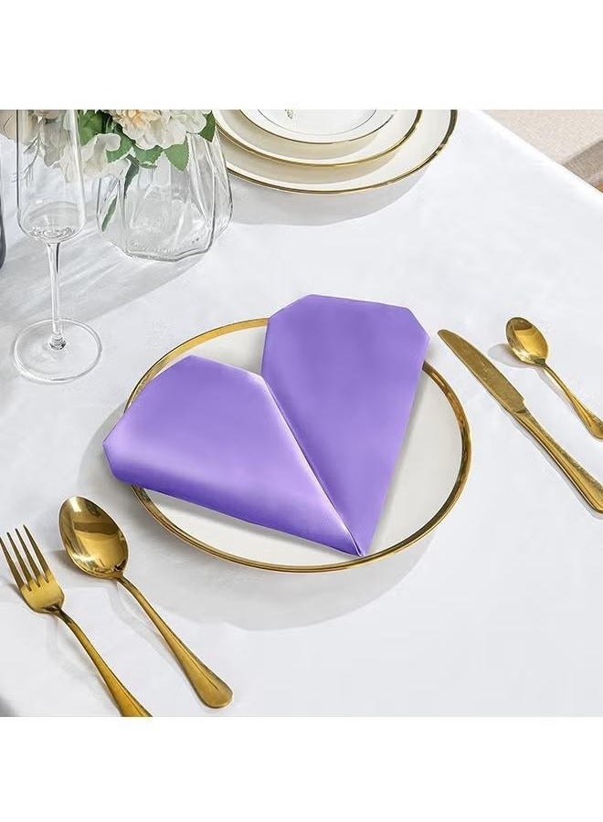 12 قطعة من المناديل الساتان، مناديل طاولة مربعة، 17x17" مناديل عشاء ناعمة، مناديل حرير أنيقة لحفلات العشاء والزفاف، مناديل قماش ناعمة وسلسة قابلة للغسل للحفلات والزفاف والعشاء (لافندر) - Image 4