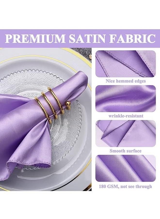 12 قطعة من المناديل الساتان، مناديل طاولة مربعة، 17x17" مناديل عشاء ناعمة، مناديل حرير أنيقة لحفلات العشاء والزفاف، مناديل قماش ناعمة وسلسة قابلة للغسل للحفلات والزفاف والعشاء (لافندر) - Image 2