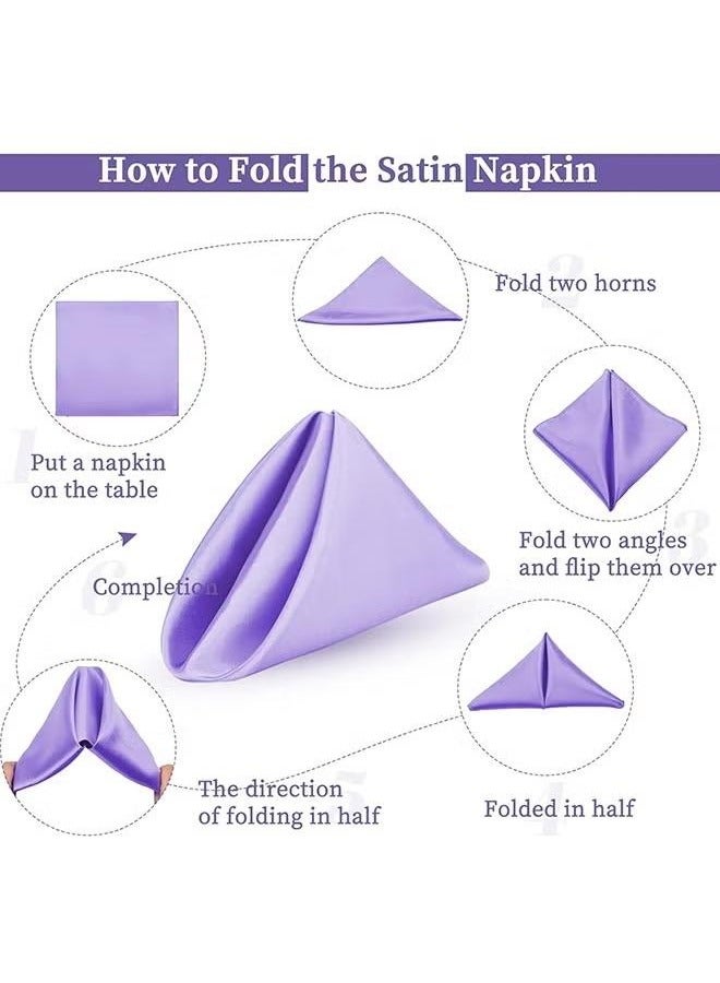 12 قطعة من المناديل الساتان، مناديل طاولة مربعة، 17x17" مناديل عشاء ناعمة، مناديل حرير أنيقة لحفلات العشاء والزفاف، مناديل قماش ناعمة وسلسة قابلة للغسل للحفلات والزفاف والعشاء (لافندر) - Image 3
