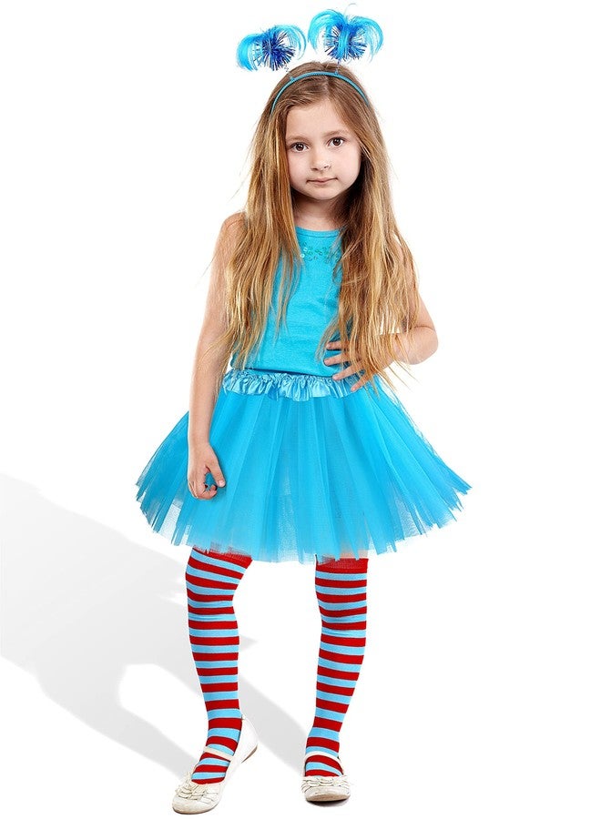 SOMSOC 3 Pieces Tulle Tutu Costume Set Tutus Skirts Feathers Ponytail Headband High Stocking for Halloween Cosplay - Image 2