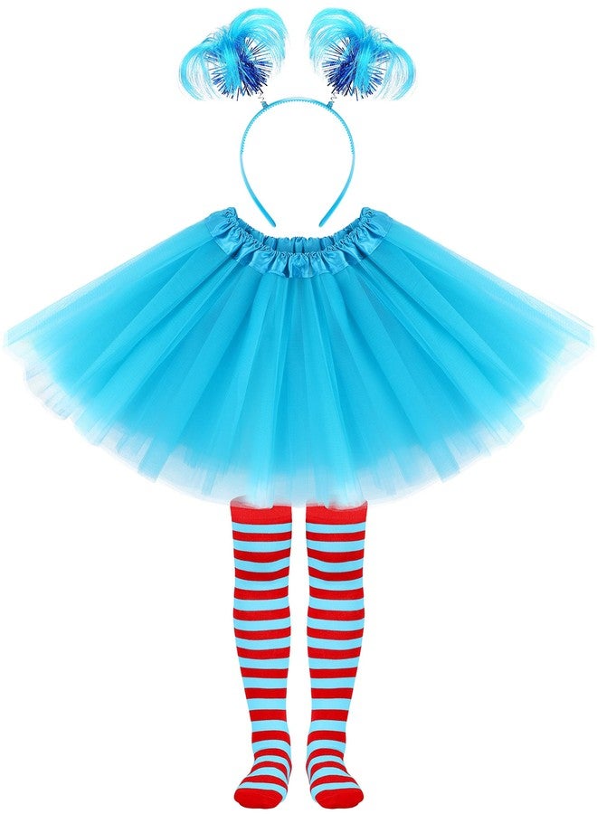 SOMSOC 3 Pieces Tulle Tutu Costume Set Tutus Skirts Feathers Ponytail Headband High Stocking for Halloween Cosplay - Image 1