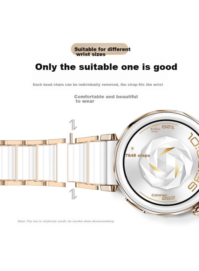 Wei Qiantu Weiqiantu White Crystal Ceramic Watch Band For Huawei Watch Gt5/5 Pro/gt4/watch4 Pro/watch3 Pro, Fashionable And Breathable, Rose Gold Color - Image 3