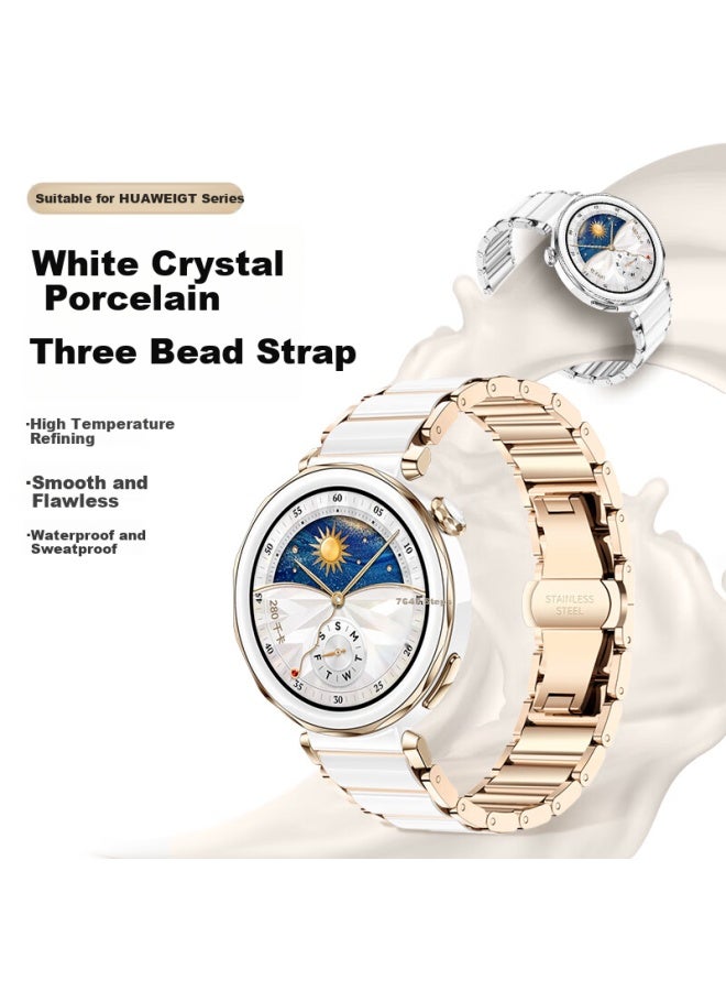 Wei Qiantu Weiqiantu White Crystal Ceramic Watch Band For Huawei Watch Gt5/5 Pro/gt4/watch4 Pro/watch3 Pro, Fashionable And Breathable, Rose Gold Color - Image 1