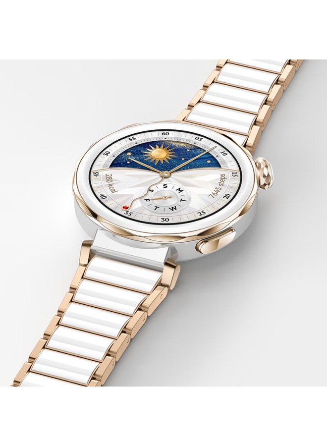 Wei Qiantu Weiqiantu White Crystal Ceramic Watch Band For Huawei Watch Gt5/5 Pro/gt4/watch4 Pro/watch3 Pro, Fashionable And Breathable, Rose Gold Color - Image 4