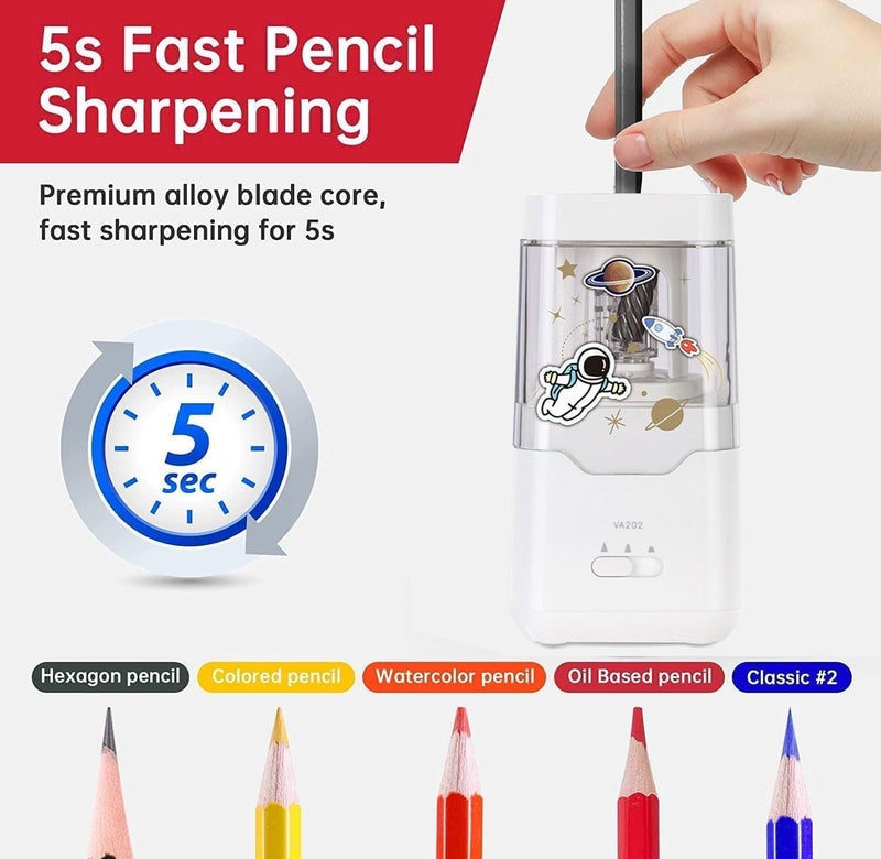 Excefore Electric Pencil Sharpener, Portable Pencil Sharpener For Colored Pencils, Auto Stop, Super Sharp & Fast, Automatic Pencil Sharpener Plug In For 6.9-8Mm, Colored Pencils Classroom Office Home (White) - Image 2