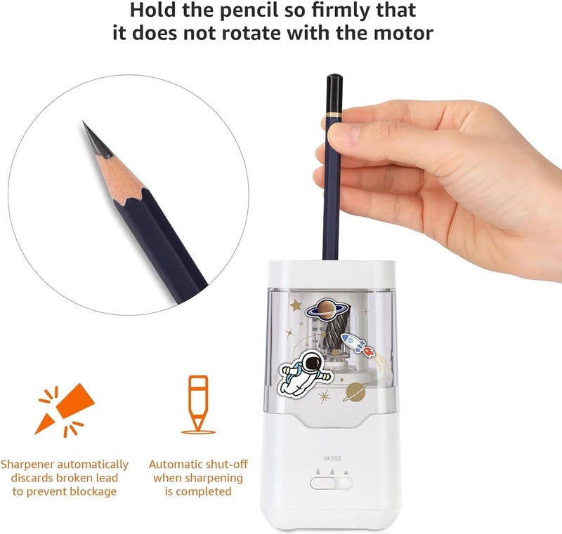 Excefore Electric Pencil Sharpener, Portable Pencil Sharpener For Colored Pencils, Auto Stop, Super Sharp & Fast, Automatic Pencil Sharpener Plug In For 6.9-8Mm, Colored Pencils Classroom Office Home (White) - Image 5