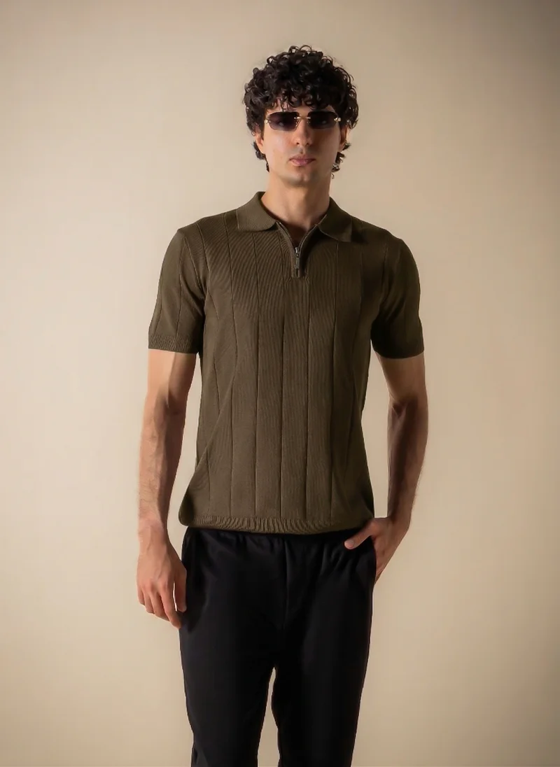شايبس SLIM KNITTED POLO SHIRT  WITH ZIP