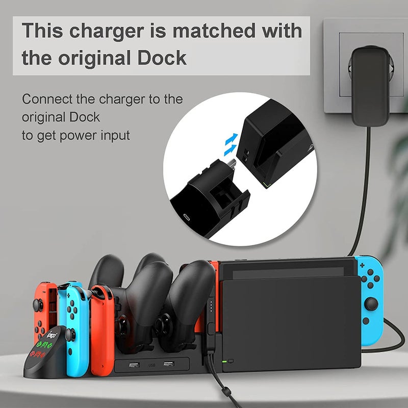 FYOUNG Charger Station for Switch/OLED Model Joy Con and for Switch Pro Controllers Charging Dock with USB 2.0 Plug and Ports, Only for SwitchPro Controller - Image 2