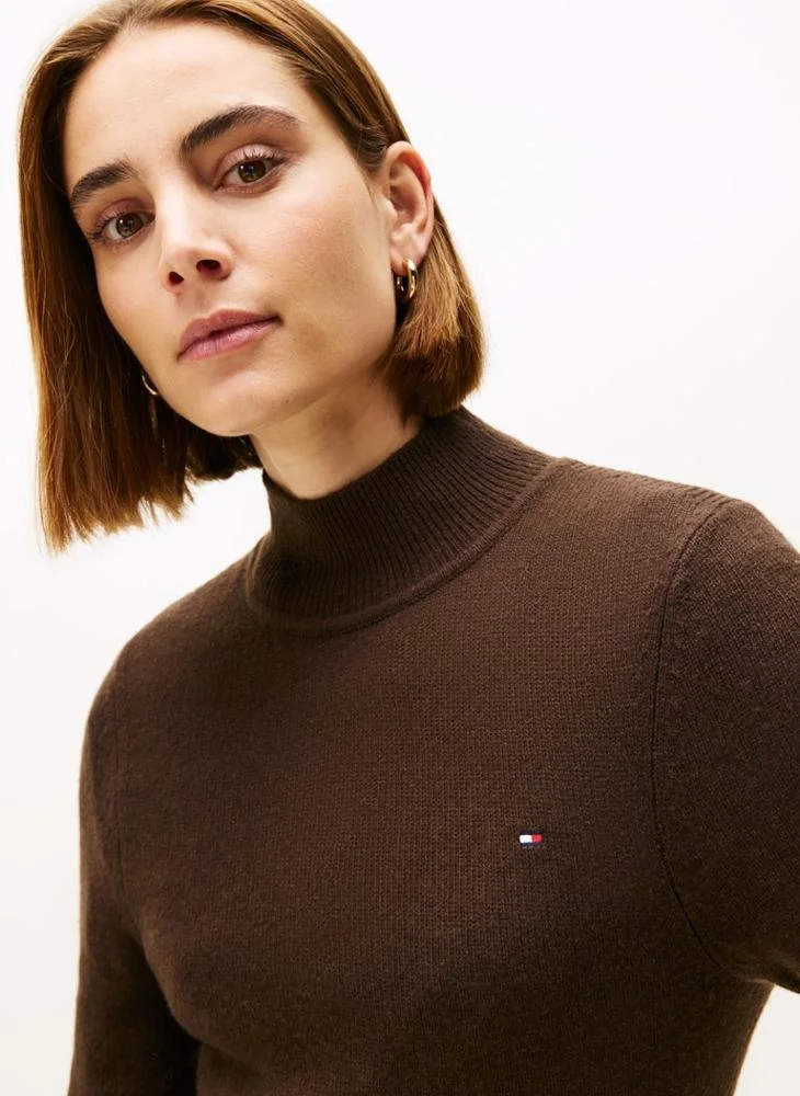 TOMMY HILFIGER Mock Neck Long Sleeve Midi Dress
