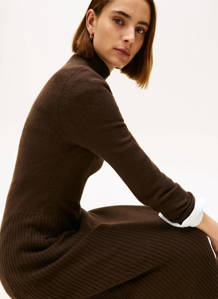 TOMMY HILFIGER Mock Neck Long Sleeve Midi Dress