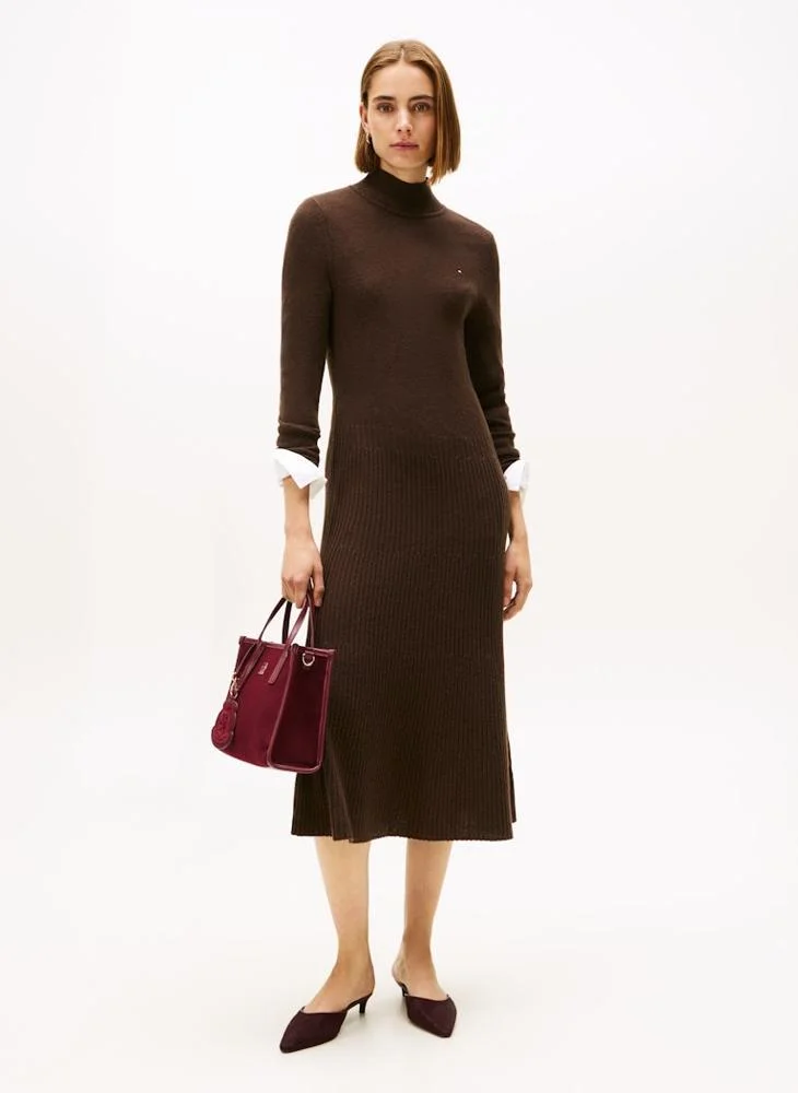 TOMMY HILFIGER Mock Neck Long Sleeve Midi Dress