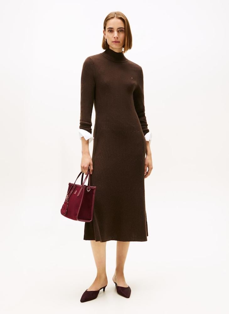TOMMY HILFIGER Mock Neck Long Sleeve Midi Dress - Image 1