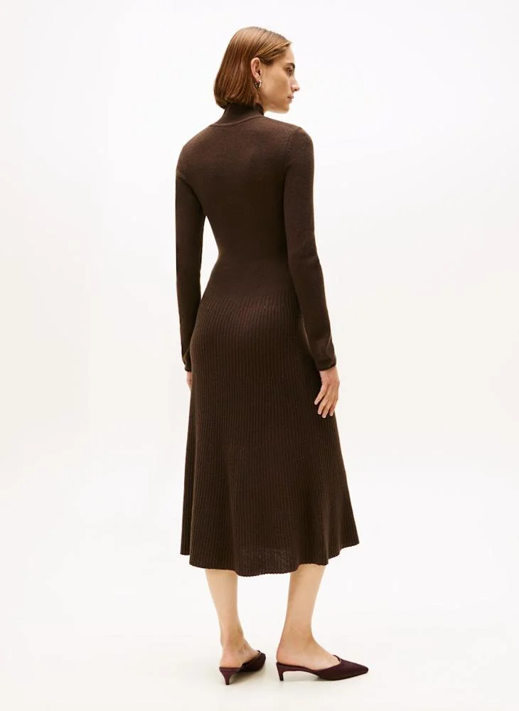 TOMMY HILFIGER Mock Neck Long Sleeve Midi Dress