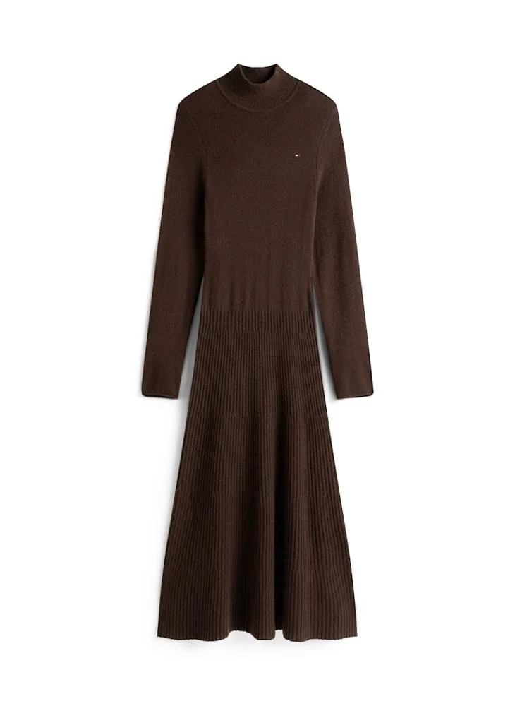 TOMMY HILFIGER Mock Neck Long Sleeve Midi Dress
