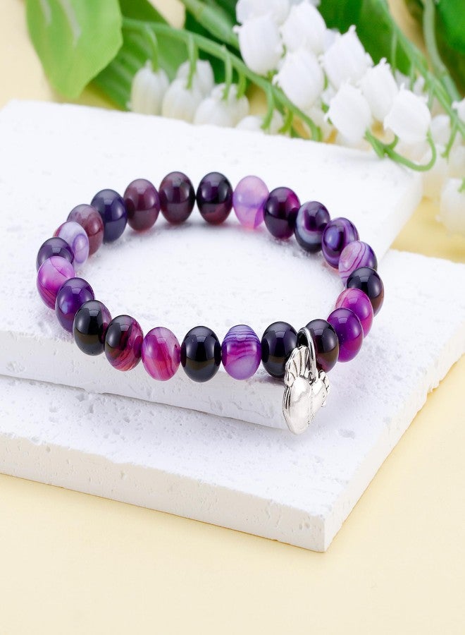 بارتنر هدايا دجاج بارتنر للنساء والرجال، أساور دجاج للنساء والرجال، أساور خرز من الأحجار الكريمة الطبيعية لمحبي الدجاج (دجاج + جمشت) - Image 3