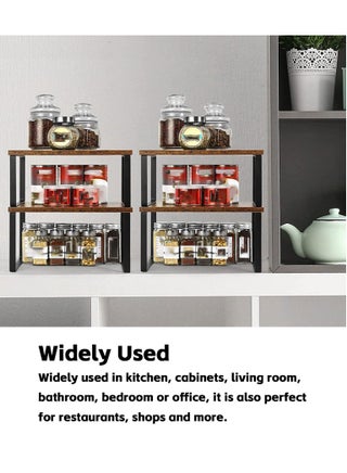 2 Pieces Kitchen Counter Shelves Organizer, Stackable Expandable Metal and Engineered Wood Cabinet Shelves, Storage Rack for Kitchen Office Bathroom Bedroom - view 5