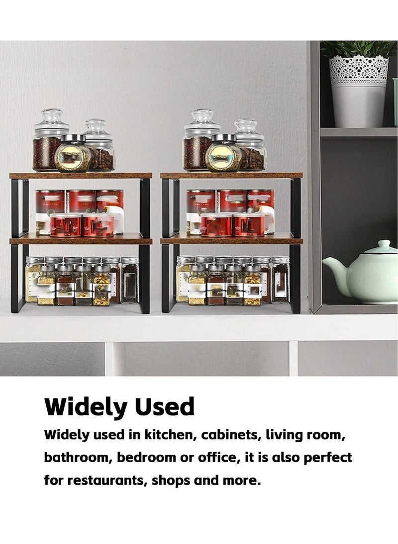 Teuuea 2 Pieces Kitchen Counter Shelves Organizer, Stackable Expandable Metal and Engineered Wood Cabinet Shelves, Storage Rack for Kitchen Office Bathroom Bedroom - Image 5