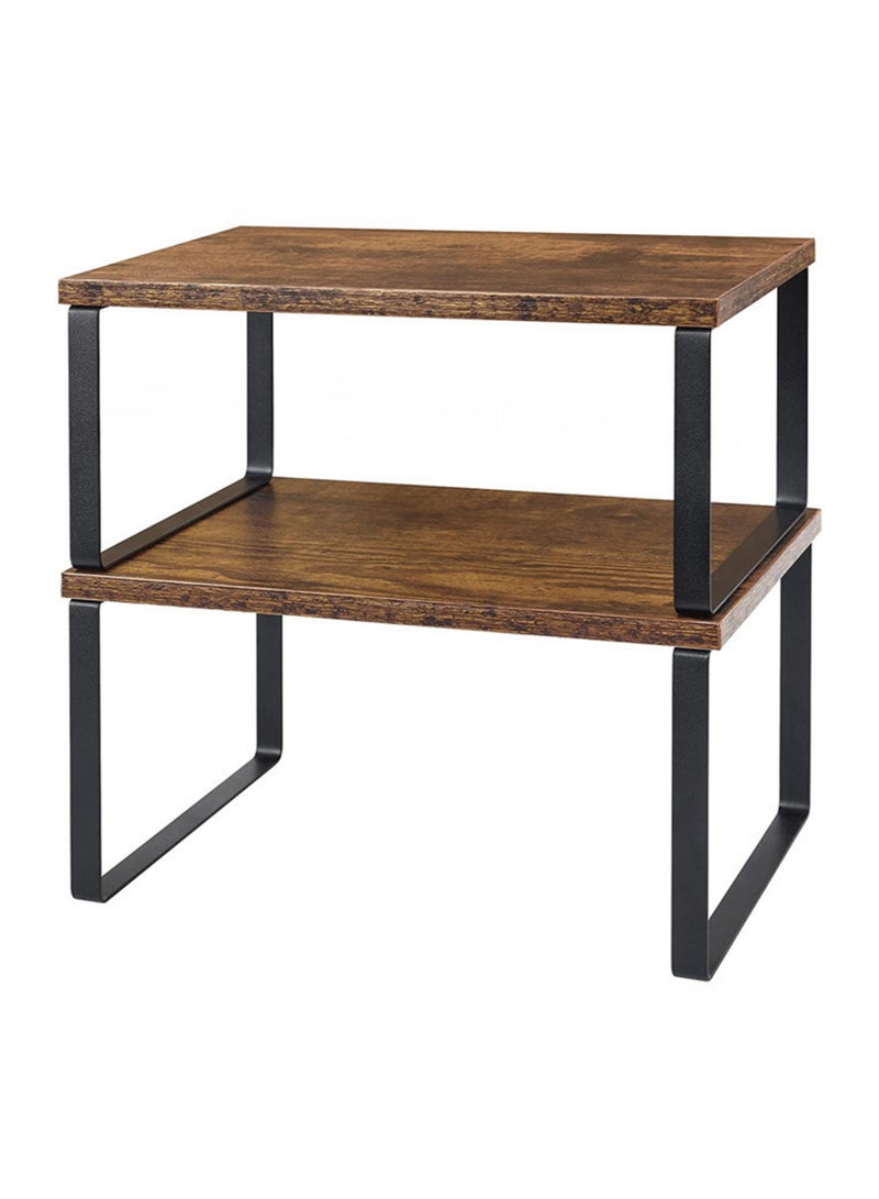 Teuuea 2 Pieces Kitchen Counter Shelves Organizer, Stackable Expandable Metal and Engineered Wood Cabinet Shelves, Storage Rack for Kitchen Office Bathroom Bedroom - Image 1