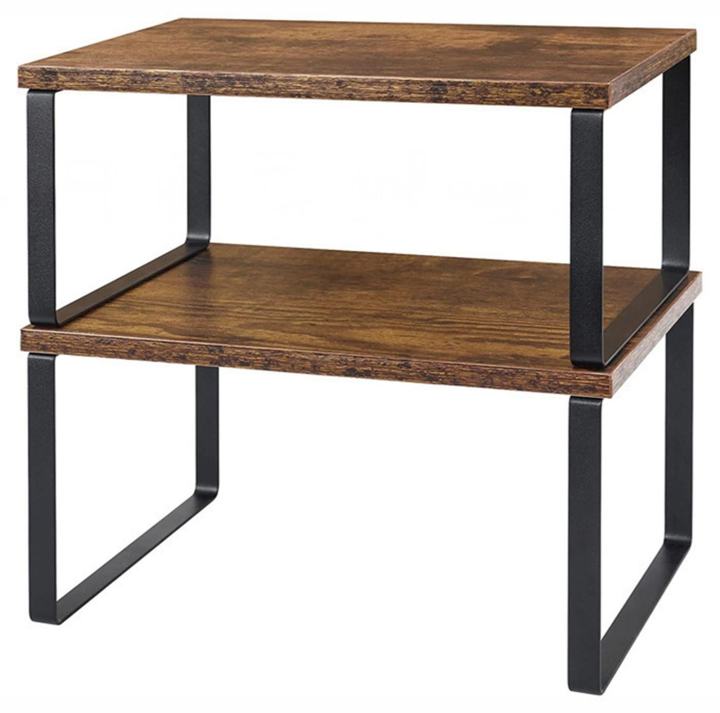2 Pieces Kitchen Counter Shelves Organizer, Stackable Expandable Metal and Engineered Wood Cabinet Shelves, Storage Rack for Kitchen Office Bathroom Bedroom