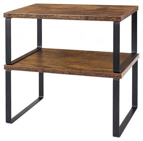 2 Pieces Kitchen Counter Shelves Organizer, Stackable Expandable Metal and Engineered Wood Cabinet Shelves, Storage Rack for Kitchen Office Bathroom Bedroom