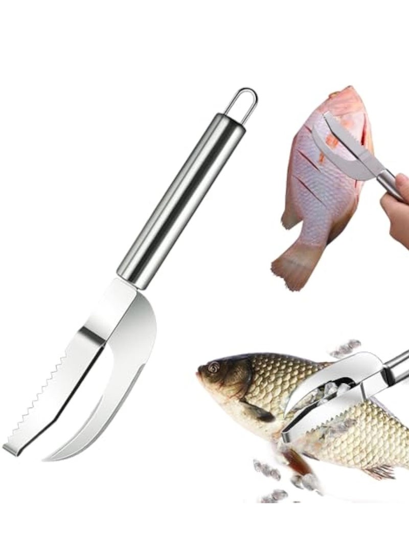Bukela Multi Fish Scale Knife 3-in-1 Cut Scrape Dig, Stainless Steel Fish Maw Knife Fish Cleaning Knife, Seafood Scraper Fish Knives for Filleting and Cleaning (1, Silver) - Image 1