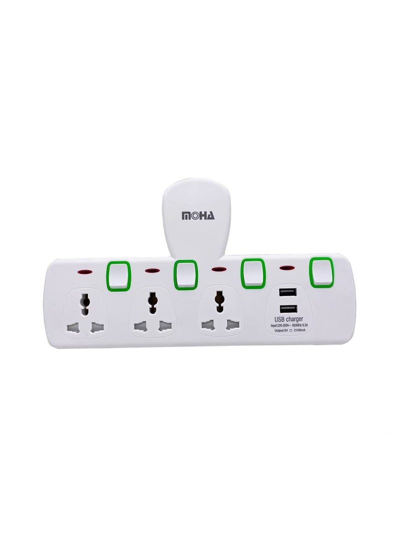 MOHA Multi Plug Extension Power Adapter with 2 USB Charging Station For Home Office - Image 1
