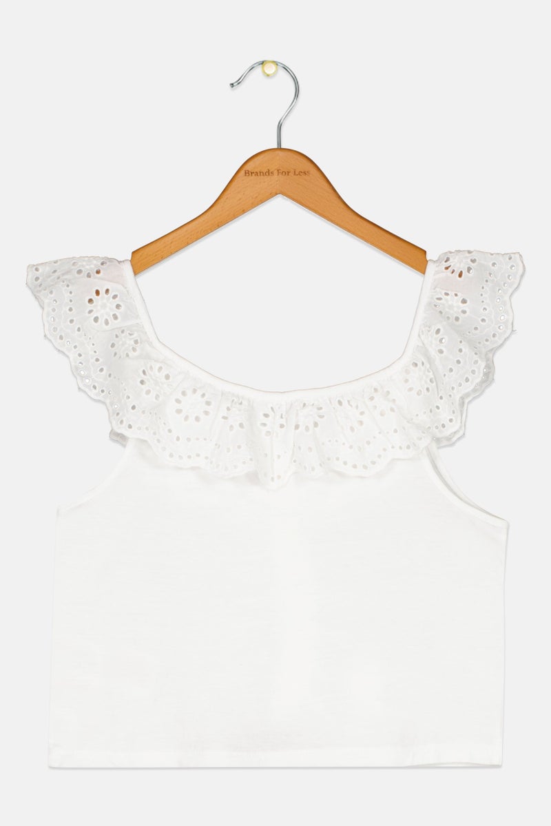 Pepe Jeans بلوزة بدون أكمام من القماش المنقوش للبنات، بيضاء - Image 2