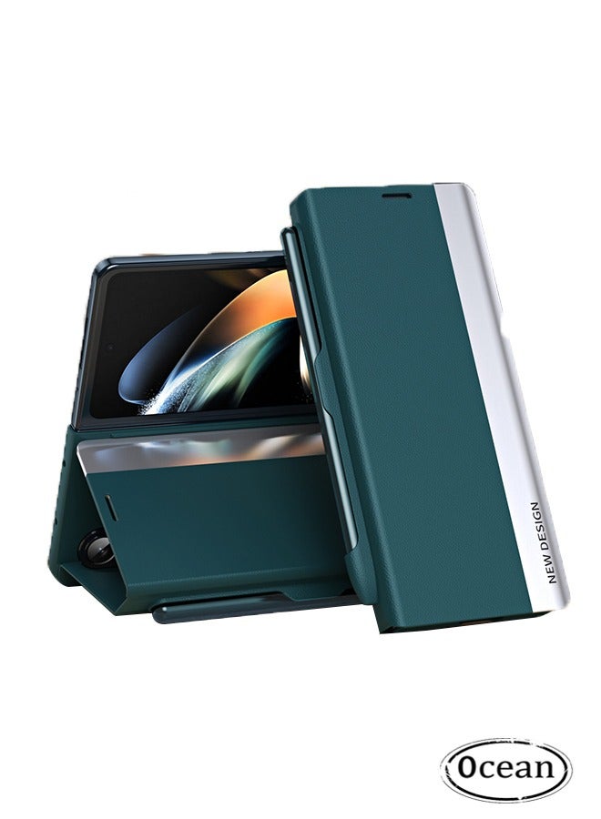 أوشن سامسونج جالاكسي زد فولد 6 حالة الهاتف المحمول ، مع تصميم قوس وفتحة القلم ، حالة جلدية واقية مع قوس كامل - Image 1