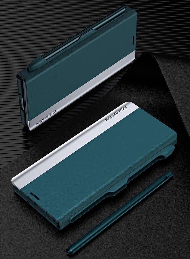 أوشن سامسونج جالاكسي زد فولد 6 حالة الهاتف المحمول ، مع تصميم قوس وفتحة القلم ، حالة جلدية واقية مع قوس كامل - Image 2