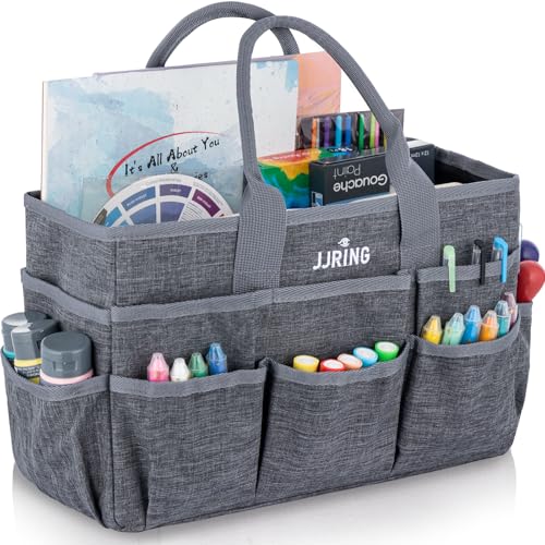 JJRING Craft Tote Bag Organizer for Art Storage Grey Art Tote Organization with Multiple Pockets Art Sewing Supply Bag for Scrapbooking Medical and Office Supplies Storage - Image 1