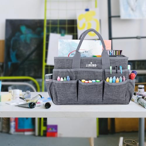 JJRING Craft Tote Bag Organizer for Art Storage Grey Art Tote Organization with Multiple Pockets Art Sewing Supply Bag for Scrapbooking Medical and Office Supplies Storage - Image 3