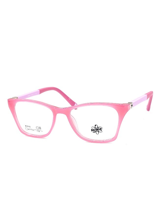 Bazinga kids & unisex eyeglasses in pink, crafted from premium TR material that combines strength with lightness. Featuring a modern and stylish design, these glasses are perfect for everyday use at school or during activities. The frame is safe and comfortable for long wear, and it is suitable for all types of prescription lenses as prescribed.