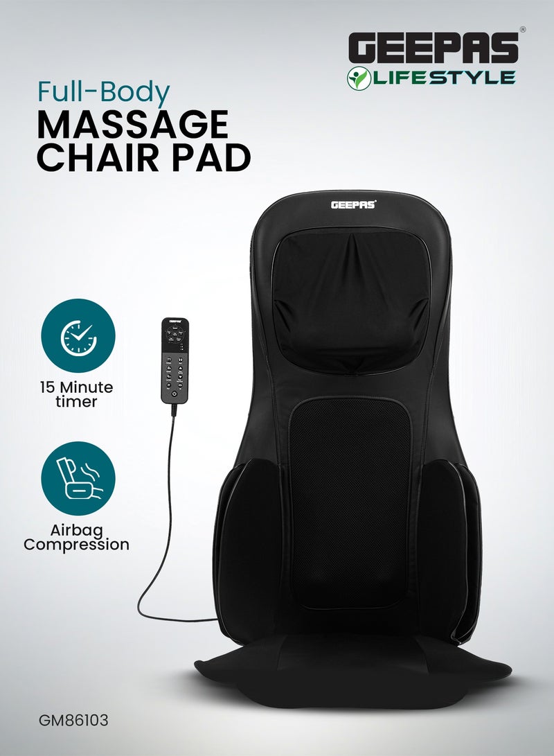GEEPAS Full Body Massage Chair Pad- GM86103/ 15 Min Timer, Airbag Compression, Spot Kneading Tapping, Seat Vibration, Customizable Modes, Adjustable Neck Massager, with Remote Control/ Relieves Back, Hip, Muscle Tension, Improves Blood Circulation, etc - Image 1