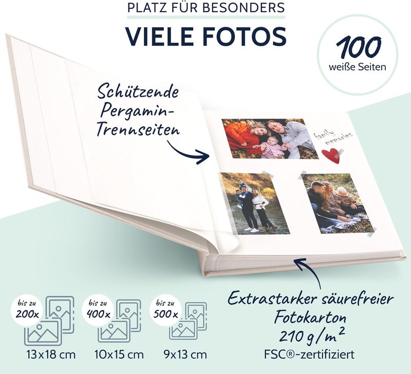 Goldbuch - Summertime Trend 2 31605 Photo Album 100 White Pages with Parchment Dividers with Linen Cover for up to 600 Photos High Quality Paper Beige 30 x 31 cm - Image 4