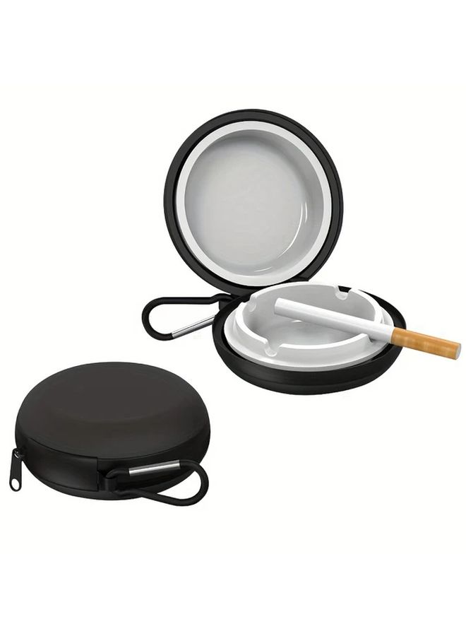 Mini Portable Car Ashtray With Lid Black And Red Travel Round 1pc - Image 3