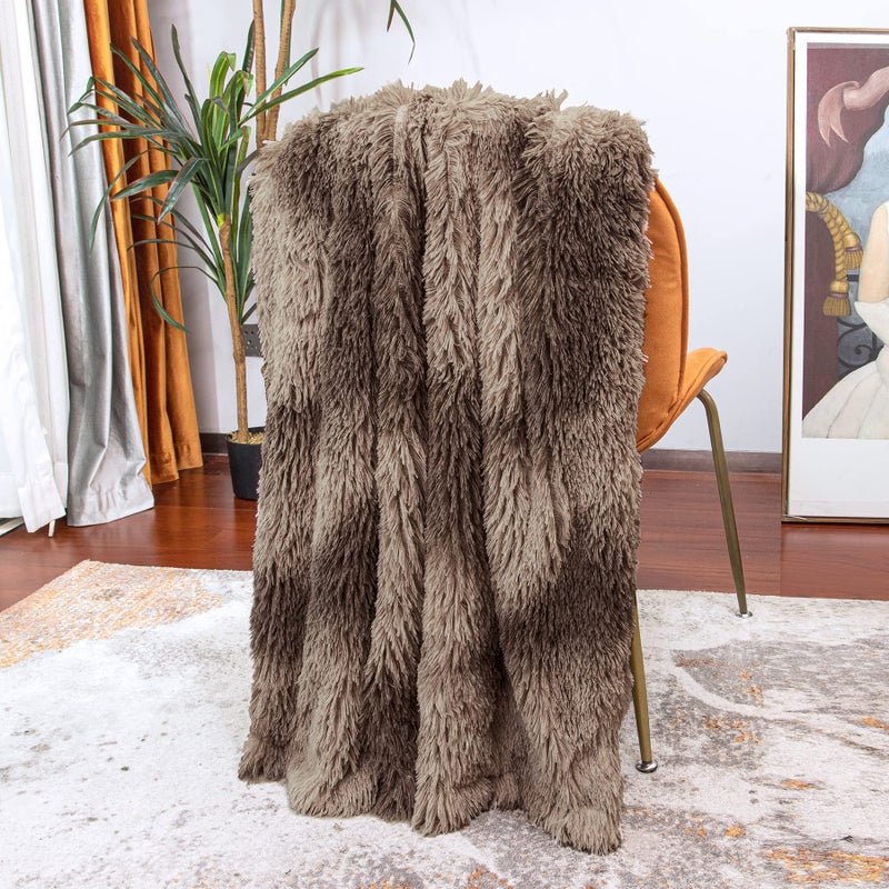 Tuddrom Decorative Extra Soft Faux Fur Blanket Queen Size 80"" x 90"" Solid Reversible Fuzzy Long Hair Shaggy Blanket Fluffy Plush Fleece Comfy Microfiber Fur Blanket for Couch Sofa Bed Tie DyeBrown - Image 5