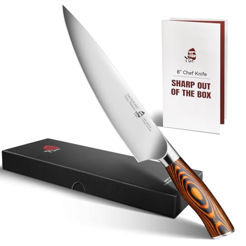 TUO Chef Knife, 8 inch Sharp Kitchen Knife with Pakkawood Handle, High Carbon Steel, Professional for Chopping & Dicing, Gift Box - Fiery Phoenix Series - Image 1