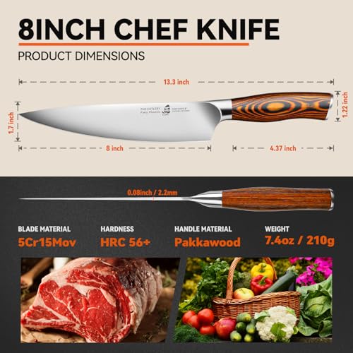 TUO Chef Knife, 8 inch Sharp Kitchen Knife with Pakkawood Handle, High Carbon Steel, Professional for Chopping & Dicing, Gift Box - Fiery Phoenix Series - Image 5