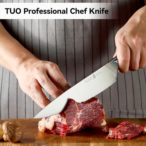 TUO Chef Knife, 8 inch Sharp Kitchen Knife with Pakkawood Handle, High Carbon Steel, Professional for Chopping & Dicing, Gift Box - Fiery Phoenix Series - Image 3