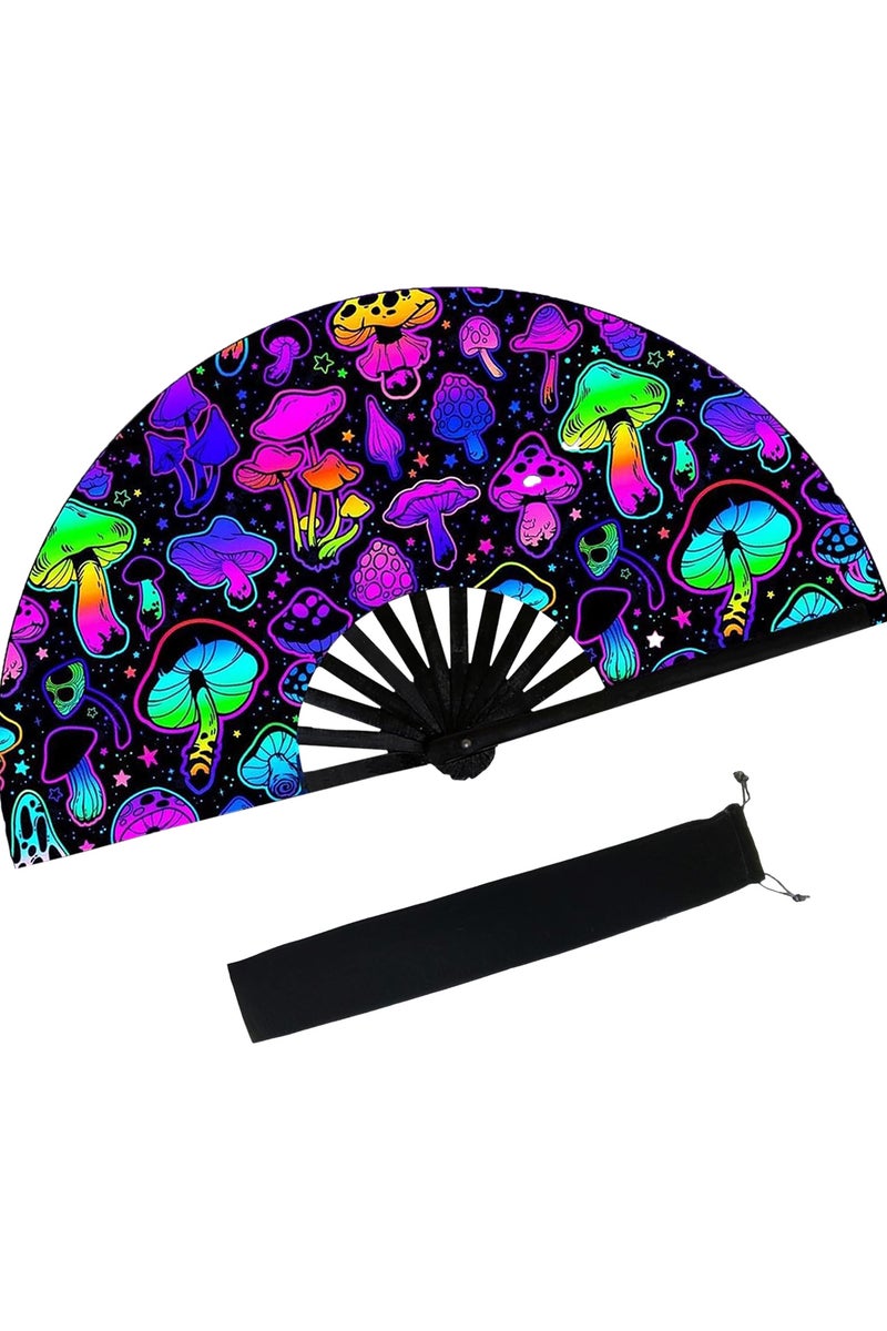 كبير قابل للطي اليد رايف مروحة,كلاك اليدوية مع حقيبة المروحة,للرقص الخط,مهرجانات الموسيقى,الكرنفال,ملابس قوس قزح,ديسكو,نيون,لوع حزب الديكورات الإمدادات - Image 1