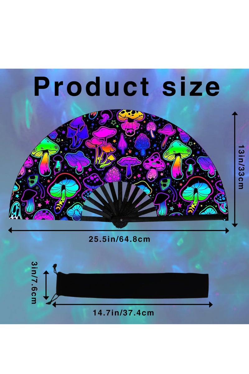 كبير قابل للطي اليد رايف مروحة,كلاك اليدوية مع حقيبة المروحة,للرقص الخط,مهرجانات الموسيقى,الكرنفال,ملابس قوس قزح,ديسكو,نيون,لوع حزب الديكورات الإمدادات - Image 3