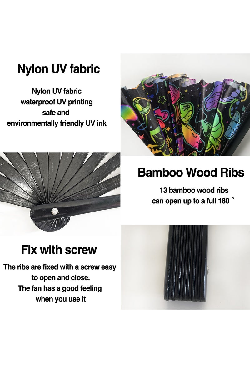 كبير قابل للطي اليد رايف مروحة,كلاك اليدوية مع حقيبة المروحة,للرقص الخط,مهرجانات الموسيقى,الكرنفال,ملابس قوس قزح,ديسكو,نيون,لوع حزب الديكورات الإمدادات - Image 4
