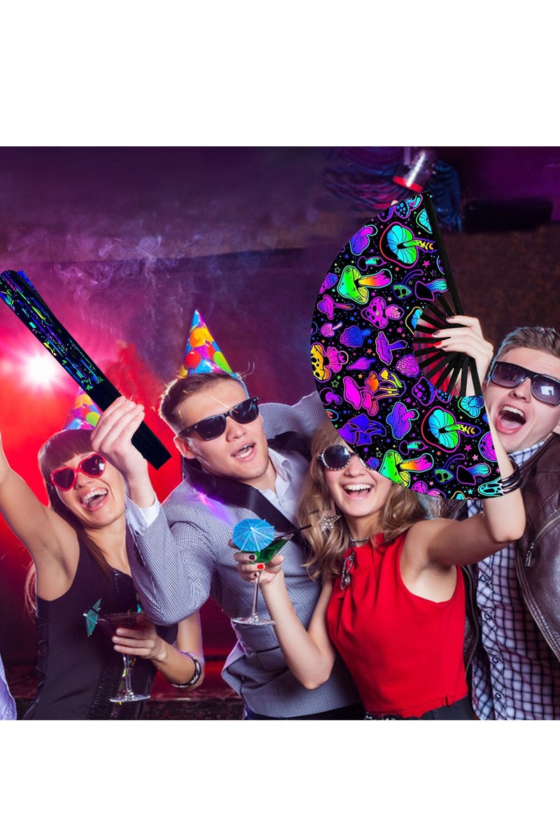 كبير قابل للطي اليد رايف مروحة,كلاك اليدوية مع حقيبة المروحة,للرقص الخط,مهرجانات الموسيقى,الكرنفال,ملابس قوس قزح,ديسكو,نيون,لوع حزب الديكورات الإمدادات - Image 5