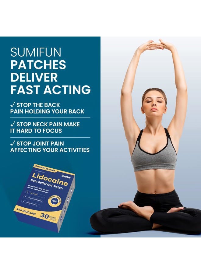 Sumifun لصقات تخفيف الألم 4% ليدوكائين 30 قطعة أقصى قوة جل مخدر لآلام الظهر والركبة والرقبة والمفاصل وآلام العضلات مسكن موضعي مؤهل لـ FSA أو HSA - Image 3