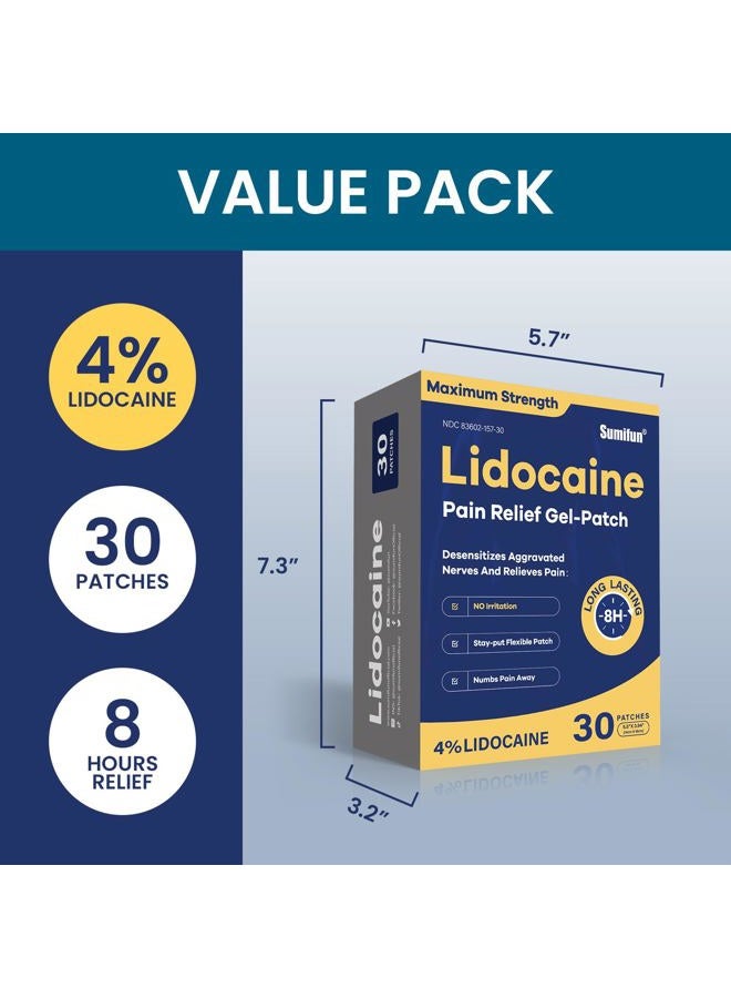 Sumifun لصقات تخفيف الألم 4% ليدوكائين 30 قطعة أقصى قوة جل مخدر لآلام الظهر والركبة والرقبة والمفاصل وآلام العضلات مسكن موضعي مؤهل لـ FSA أو HSA - Image 5