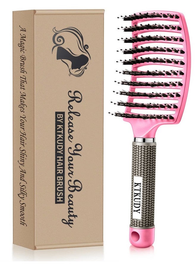 KTKUDY Tkudy Detangling Hair Brush Boar Bristle & Tanglefree Design For Kids Women And Men Perfect For Wet And Dry Hair Smooth Magical Painfree Styling (Pink) - Image 1