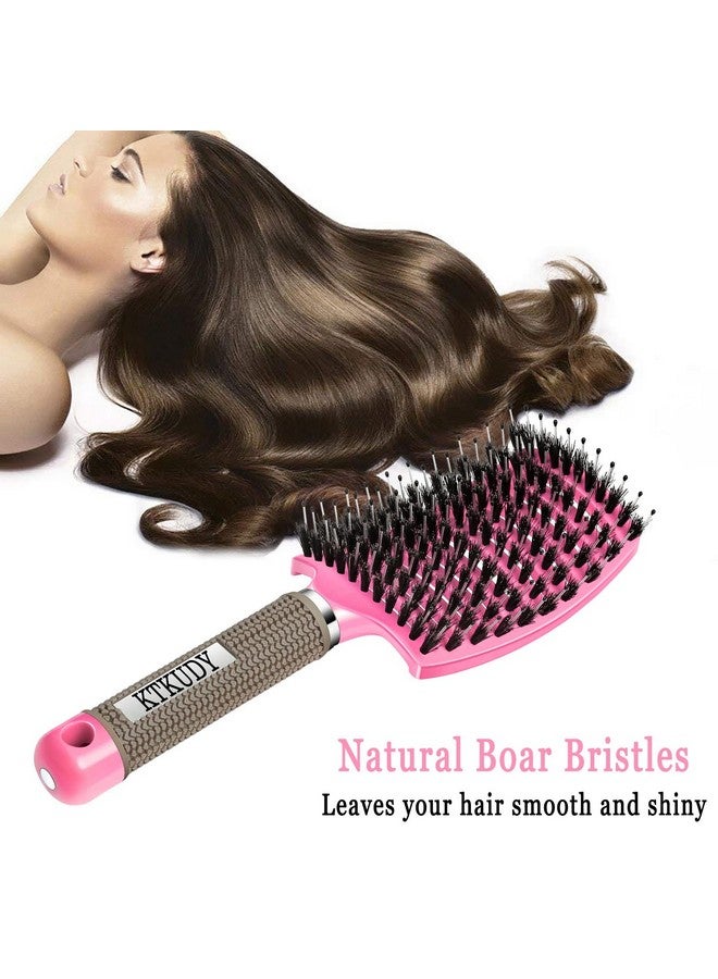 KTKUDY Tkudy Detangling Hair Brush Boar Bristle & Tanglefree Design For Kids Women And Men Perfect For Wet And Dry Hair Smooth Magical Painfree Styling (Pink) - Image 4