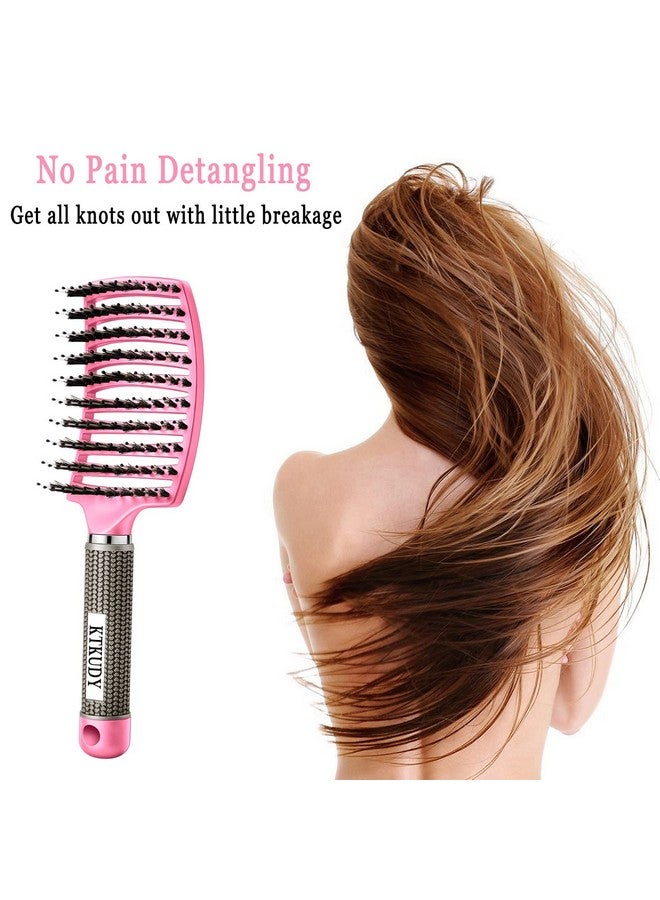 KTKUDY Tkudy Detangling Hair Brush Boar Bristle & Tanglefree Design For Kids Women And Men Perfect For Wet And Dry Hair Smooth Magical Painfree Styling (Pink) - Image 5